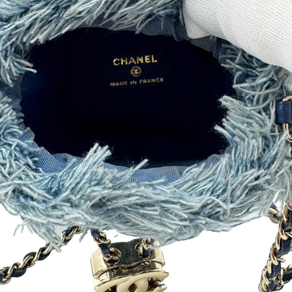 CHANEL Mood Mini Quilted Denim Bucket Bag Blue