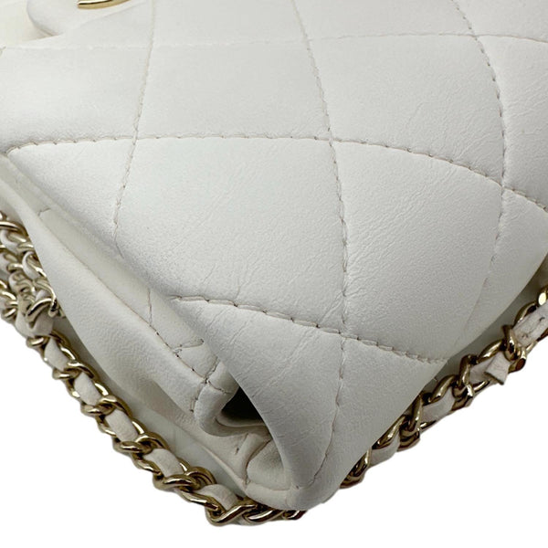 CHANEL Pearl Chain Quilted Lambskin Leather Phone Bag White