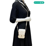 CHANEL Pearl Chain Quilted Lambskin Leather Phone Bag White