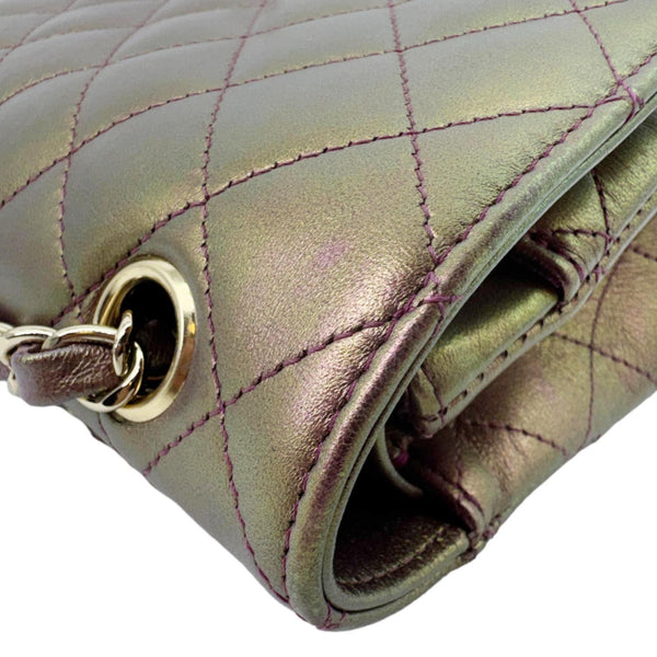 CHANEL Classic Double Flap Medium Quilted Iridescent Leather Shoulder Bag Multicolor