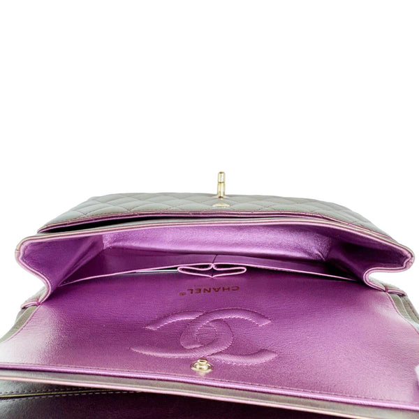 CHANEL Classic Double Flap Medium Quilted Iridescent Leather Shoulder Bag Multicolor