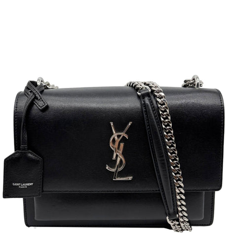 YVES SAINT LAURENT Sunset Monogram Leather Shoulder Bag Black