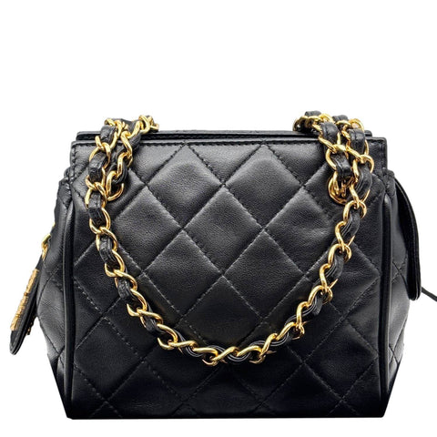 CHANEL Vintage Mini Quilted Quilted Lambskin Leather Tote Bag Black