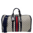 Gucci Savoy Large Beige and Navy Blue GG Supreme Canvas Duffle Bag