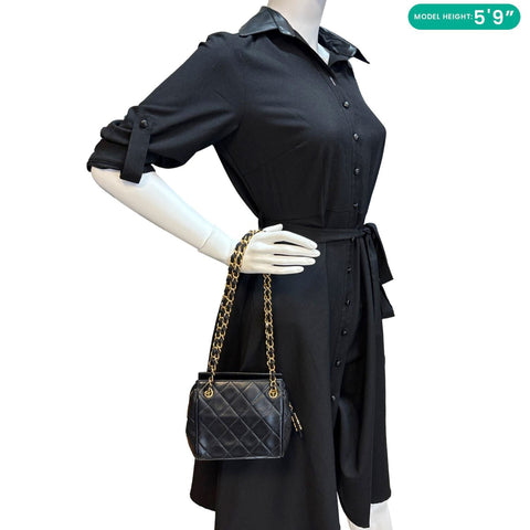 CHANEL Vintage Mini Quilted Quilted Lambskin Leather Tote Bag Black