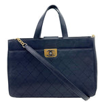 CHANEL Straight Lines Large Stitched Calfskin Leather Shopping Tote Bag Navy Blue