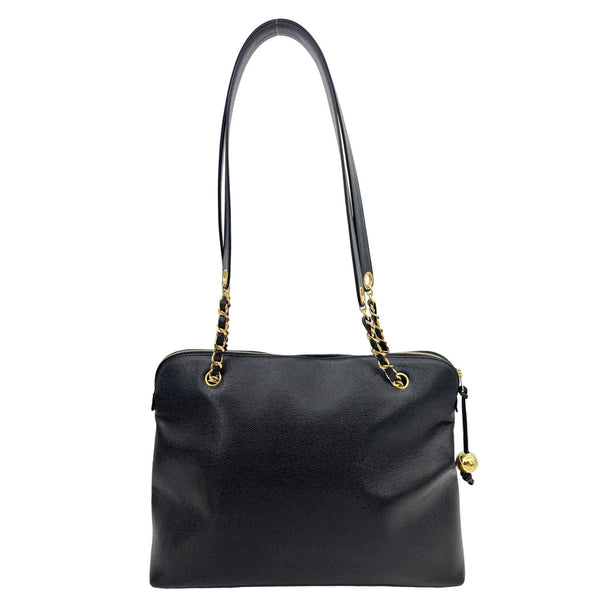 CHANEL Vintage Timeless Zip Caviar Leather tote Shoulder Bag Black
