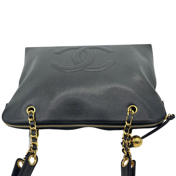 CHANEL Vintage Timeless Zip Caviar Leather tote Shoulder Bag Black