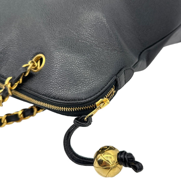 CHANEL Vintage Timeless Zip Caviar Leather tote Shoulder Bag Black