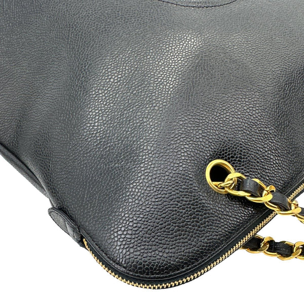 CHANEL Vintage Timeless Zip Caviar Leather tote Shoulder Bag Black
