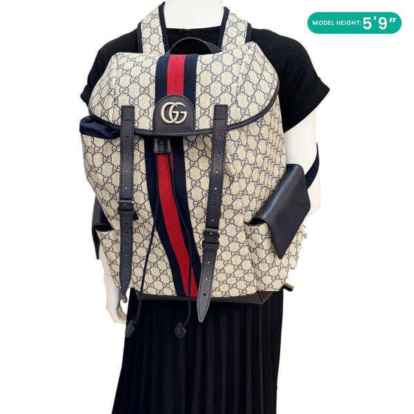GUCCI Ophidia Medium GG Supreme Canvas Backpack Navy Blue 598140