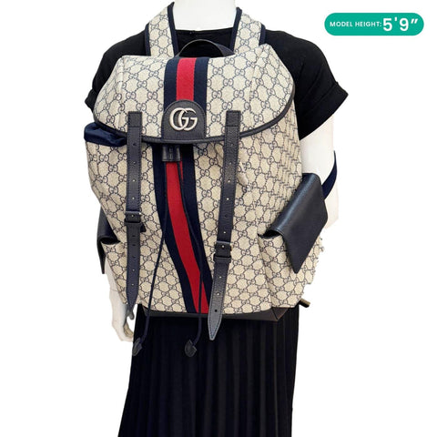 GUCCI Ophidia Medium GG Supreme Canvas Backpack Navy Blue 598140
