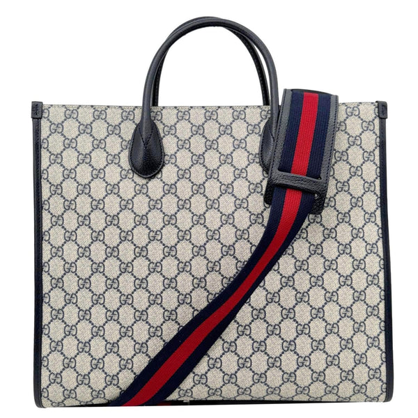 GUCCI Interlocking G Medium GG Supreme Canvas Tote Bag Navy Blue 674148