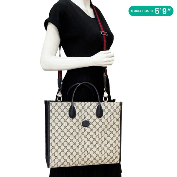 GUCCI Interlocking G Medium GG Supreme Canvas Tote Bag Navy Blue 674148
