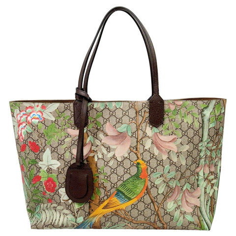 GUCCI Tian Print GG Supreme Canvas Tote Bag Beige 427015
