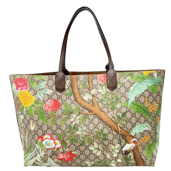 GUCCI Tian Print GG Supreme Canvas Tote Bag Beige 427015