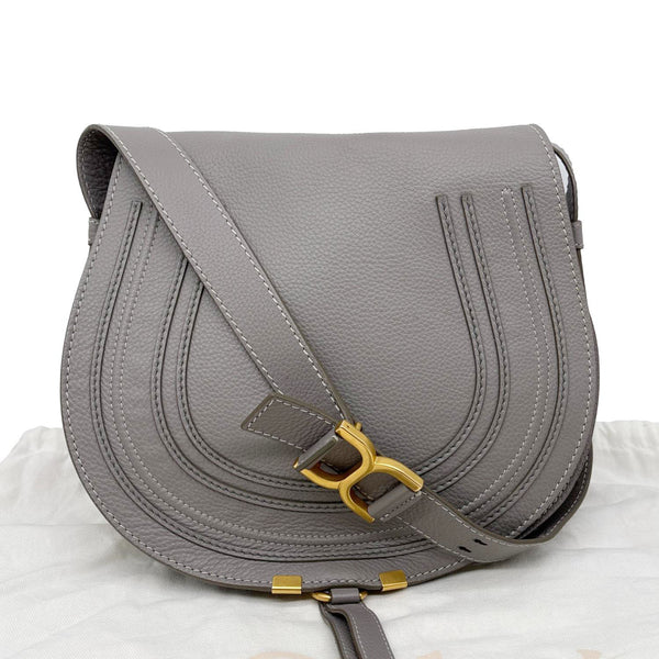 CHLOE Marcie Medium Pebbled Leather Saddle Crossbody Bag Grey