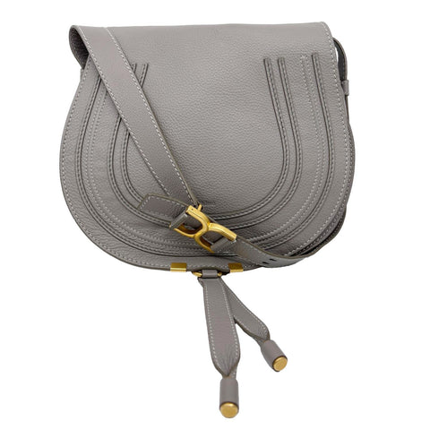 CHLOE Marcie Medium Pebbled Leather Saddle Crossbody Bag Grey