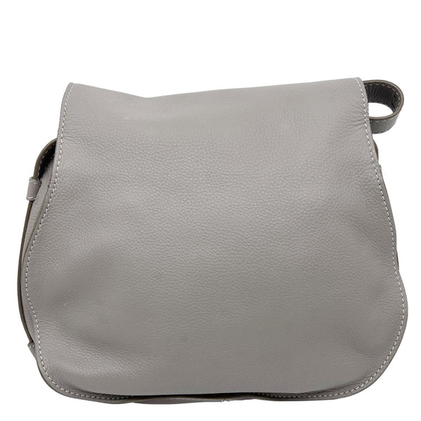 CHLOE Marcie Medium Pebbled Leather Saddle Crossbody Bag Grey
