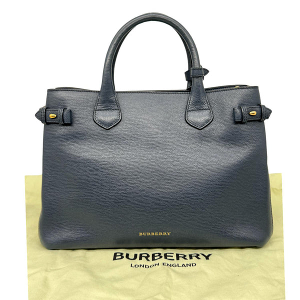 BURBERRY Banner Medium Calfskin House Check Tote Bag Navy Blue