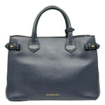 BURBERRY Banner Medium Calfskin House Check Tote Bag Navy Blue