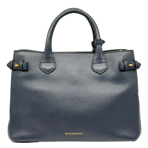 BURBERRY Banner Medium Calfskin House Check Tote Bag Navy Blue
