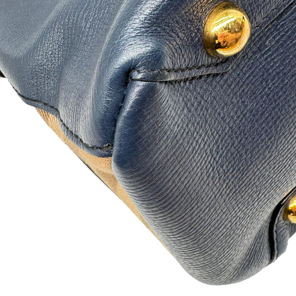 BURBERRY Banner Medium Calfskin House Check Tote Bag Navy Blue