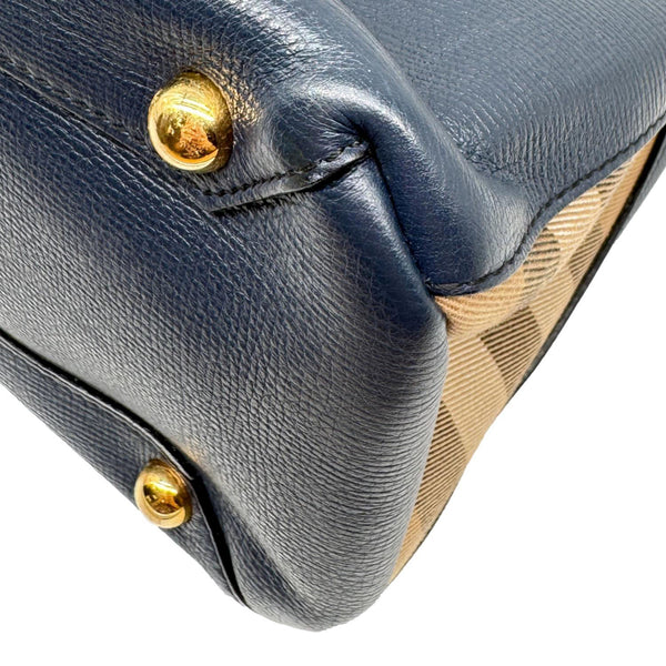BURBERRY Banner Medium Calfskin House Check Tote Bag Navy Blue