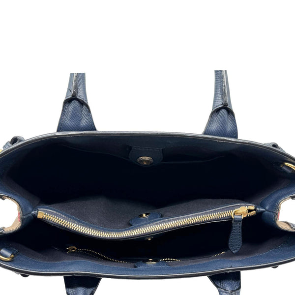 BURBERRY Banner Medium Calfskin House Check Tote Bag Navy Blue