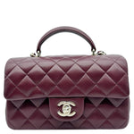 CHANEL Classic Rectangular Flap Mini Quilted Leather Top Handle Crossbody Bag Burgundy