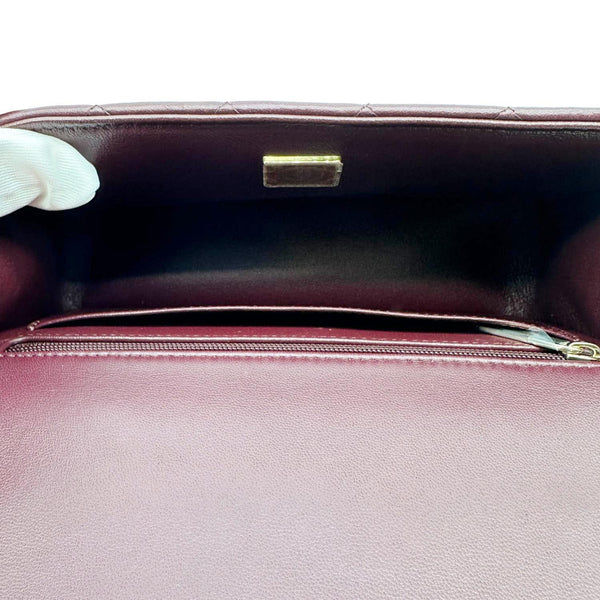 CHANEL Classic Rectangular Flap Mini Quilted Leather Top Handle Crossbody Bag Burgundy