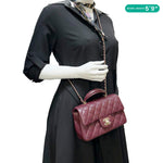 CHANEL Classic Rectangular Flap Mini Quilted Leather Top Handle Crossbody Bag Burgundy