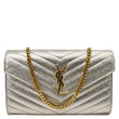YVES SAINT LAURENT Cassandre Metallic Grain De Poudre Leather Shoulder Bag Silver