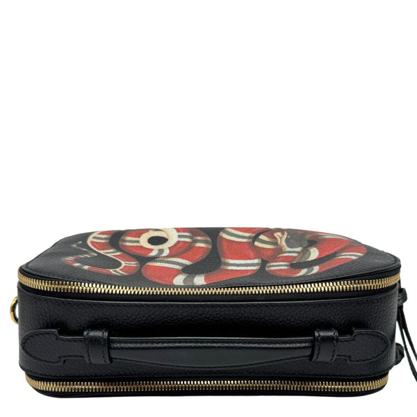 Gucci Sylvie Web Small Kingsnake Print Grained Calfskin Leather Camera Bag Black 453565