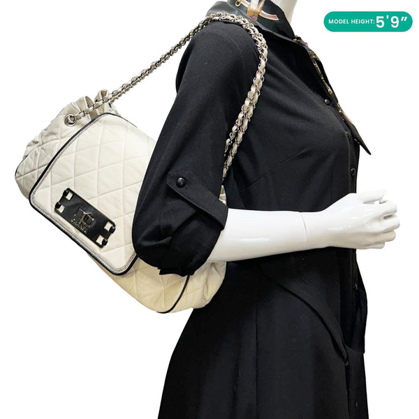 CHANEL Reissue East West Accordion Flap Quilted Calfskin Leather Shoulder Bag Ivory