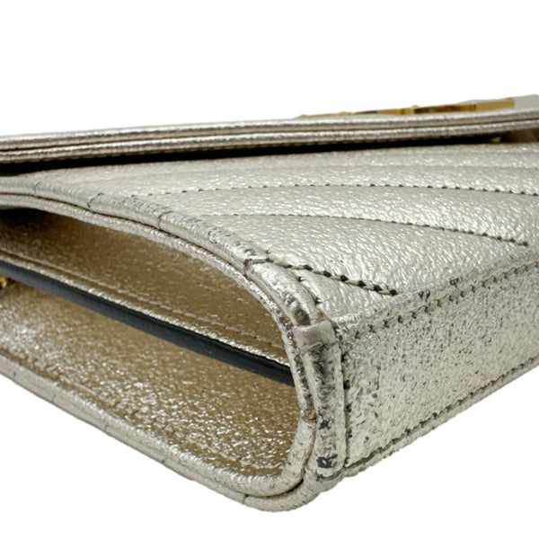 YVES SAINT LAURENT Cassandre Metallic Grain De Poudre Leather Shoulder Bag Silver