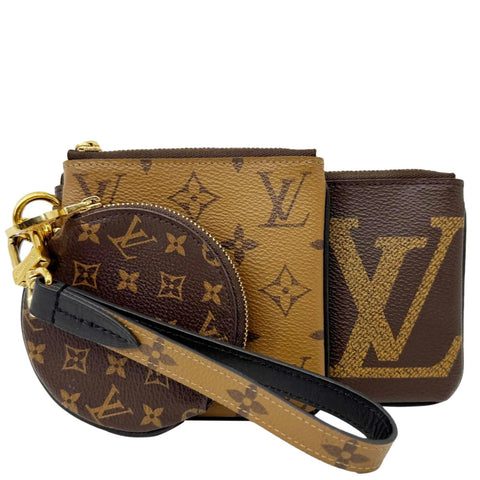 LOUIS VUITTON Monogram Reverse Canvas Trio Pouch Bag Brown