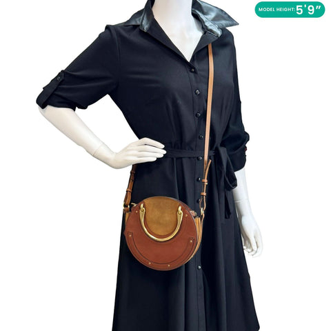 CHLOE Pixie Small Calfskin Suede Leather Crossbody Bag Brown