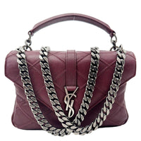 YVES SAINT LAURENT College Medium Diamond Quilted Leather Crossbody Bag Bordeaux