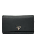 PRADA Continental Flap Tessuto Nylon Wallet Black