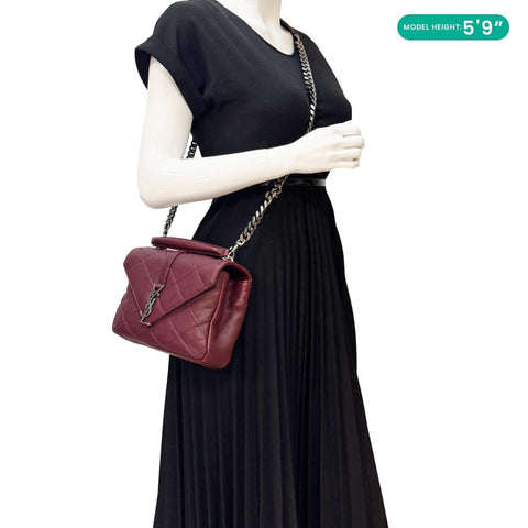 YVES SAINT LAURENT College Medium Diamond Quilted Leather Crossbody Bag Bordeaux