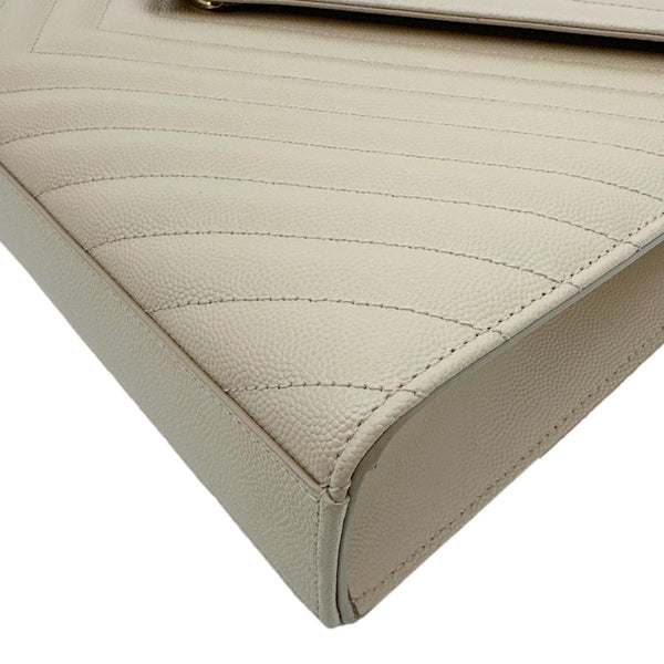 YVES SAINT LAURENT Envelope Large Grained Chain Crossbody Bag Beige