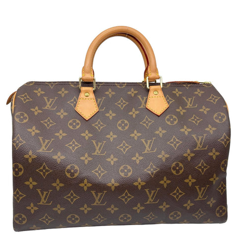 LOUIS VUITTON Speedy 35 Monogram Canvas Satchel Bag Brown