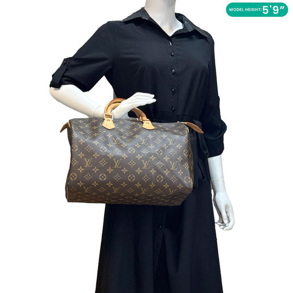 LOUIS VUITTON Speedy 35 Monogram Canvas Satchel Bag Brown