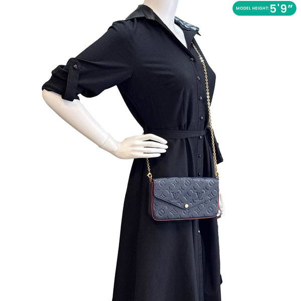 LOUIS VUITTON Felicie Pochette Monogram Empreinte Crossbody Bag Navy Blue