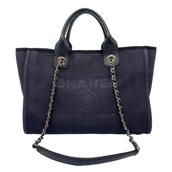 CHANEL Deauville Small Mixed Fibers Tote Bag Navy Blue