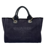 CHANEL Deauville Small Mixed Fibers Tote Bag Navy Blue