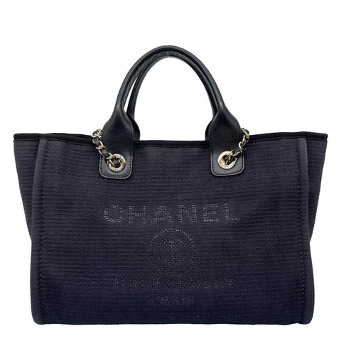 CHANEL Deauville Small Mixed Fibers Tote Bag Navy Blue
