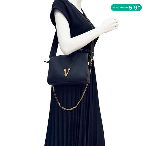 VERSACE Virtus Zip Small Leather Chain Shoulder Bag Black