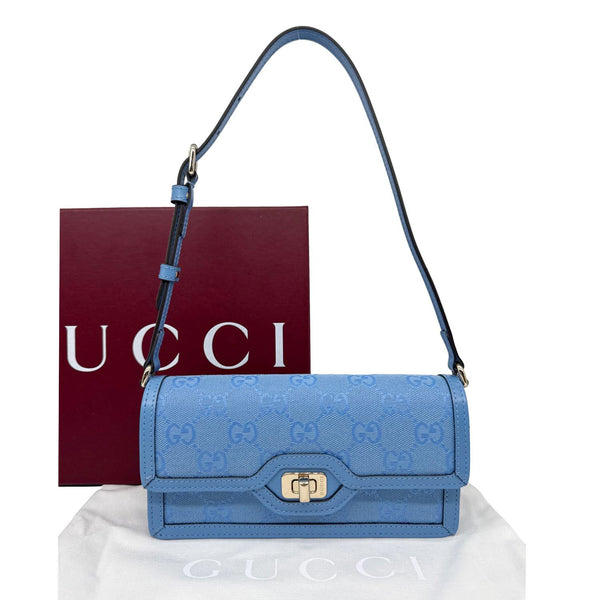 GUCCI Luce Mini GG Monogram Canvas Shoulder Bag Blue 790038